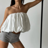 Solid Folded Two-Way Skirt Off Shoulder Tube Top